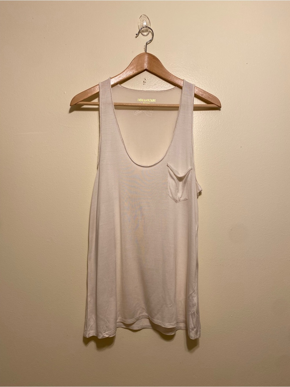 Zadig & Voltaire Delux Silk Cream Scoop Neck Tank with Pockets. Size L - Picture 1 of 7